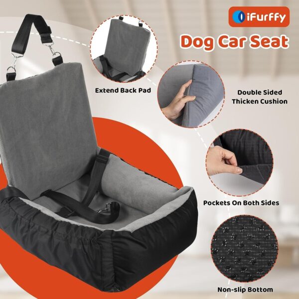IFurffy Dog Car Seat, Pet Car Seat With Storage Pockets And Clip-On Safety Leash, Washable Coral Fleece Dog Booster Seat For Small Medium Dogs, Small Dog Car Seat For Travel Dog Car Bed ,Grey - Image 6