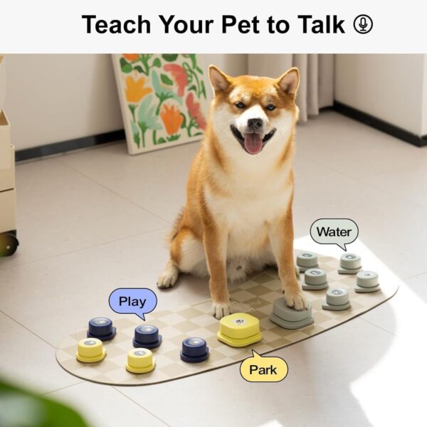 MEWOOFUN Dog Talking Buttons - 12-Pack Rechargeable Voice Recording Buttons With Mat, Communication Starter Kit For Dogs & Cats, Easy-to-Use Pet Sound Buttons - Image 2