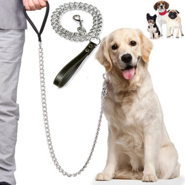 1PCS 1.2m Metal Chain Dog Lead Pet Puppy Leash Long Heavy Duty Anti-Chew Control - Image 3