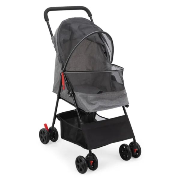 Foldable Pet Stroller, Small Dog Cat Stroller With Storage Basket For Small Puppies, Gray And Black - Image 7