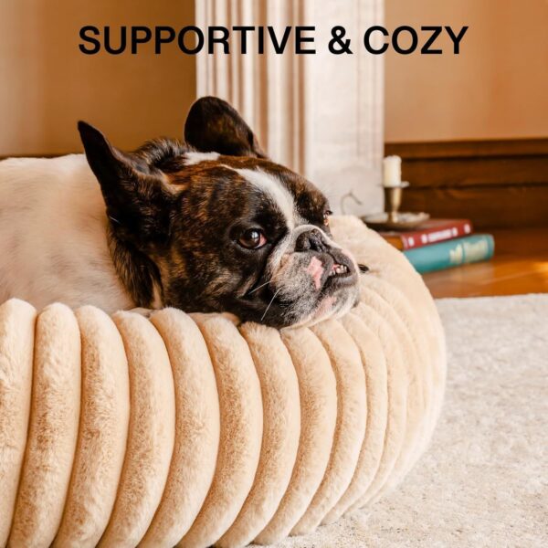 MEWOOFUN Donut Dog Bed For Medium Dogs - Calming Pet Bed With Non-Slip Bottom, Washable For Pets Up To 45 Lbs Light Brown - Image 4