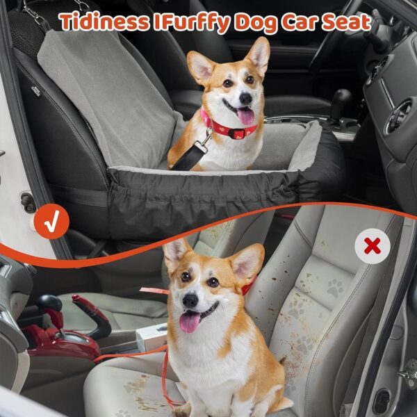 IFurffy Dog Car Seat, Pet Car Seat With Storage Pockets And Clip-On Safety Leash, Washable Coral Fleece Dog Booster Seat For Small Medium Dogs, Small Dog Car Seat For Travel Dog Car Bed ,Grey - Image 4