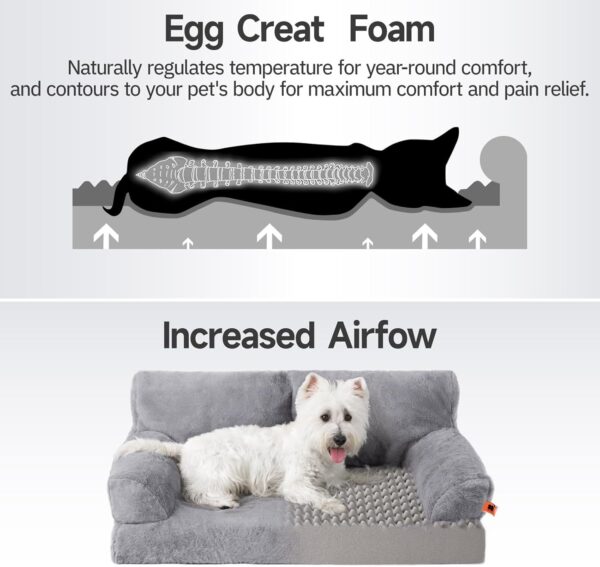 MEWOOFUN Orthopedic Dog Bed For Medium Dogs - Waterproof Pet Sofa With Supportive Foam, 35.4x25.6x11.8 Inch Washable Cover & Non-Slip Bottom, Grey - Image 4