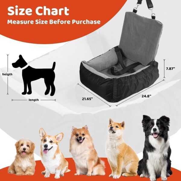 IFurffy Dog Car Seat, Pet Car Seat With Storage Pockets And Clip-On Safety Leash, Washable Coral Fleece Dog Booster Seat For Small Medium Dogs, Small Dog Car Seat For Travel Dog Car Bed ,Grey - Image 2