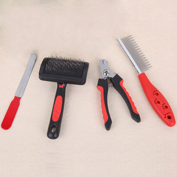 Dog Grooming Four-piece Comb Brush Nail Scissors File Cleaning Kit - Image 3