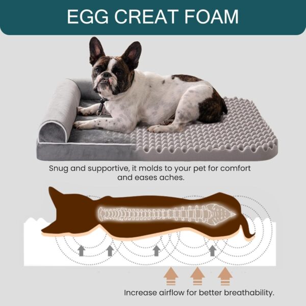 MEWOOFUN Orthopedic Dog Bed For Large Dogs - XL Egg Crate Foam Mattress With Removable Washable Cover, Waterproof Pet Couch Bed Grey, Extra Large - Image 2