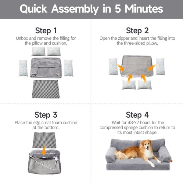 MEWOOFUN Orthopedic Dog Bed For Medium Dogs - Waterproof Pet Sofa With Supportive Foam, 35.4x25.6x11.8 Inch Washable Cover & Non-Slip Bottom, Grey - Image 3