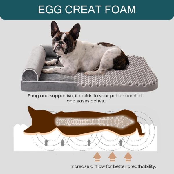 MEWOOFUN Orthopedic Dog Bed For Medium Large Dogs - Egg Foam Sofa With Waterproof Washable Cover, Supportive Pet Bed Grey, 40''x30'' - Image 6