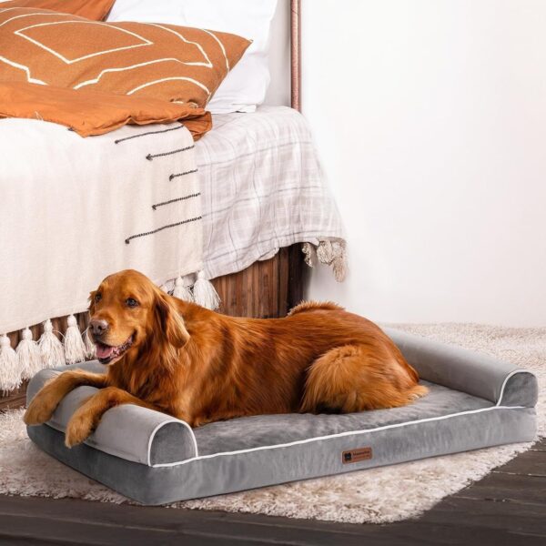 MEWOOFUN Orthopedic Dog Bed For Large Dogs - XL Egg Crate Foam Mattress With Removable Washable Cover, Waterproof Pet Couch Bed Grey, Extra Large - Image 5