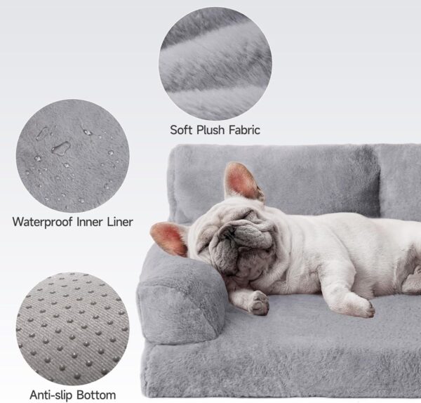 MEWOOFUN Orthopedic Dog Bed For Medium Dogs - Waterproof Pet Sofa With Supportive Foam, 35.4x25.6x11.8 Inch Washable Cover & Non-Slip Bottom, Grey - Image 7