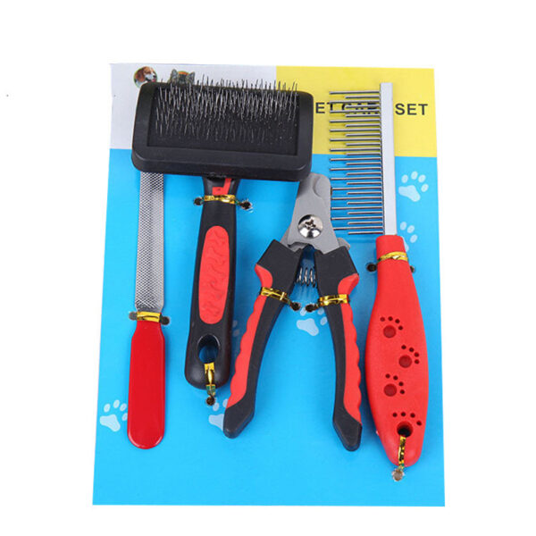 Dog Grooming Four-piece Comb Brush Nail Scissors File Cleaning Kit - Image 5