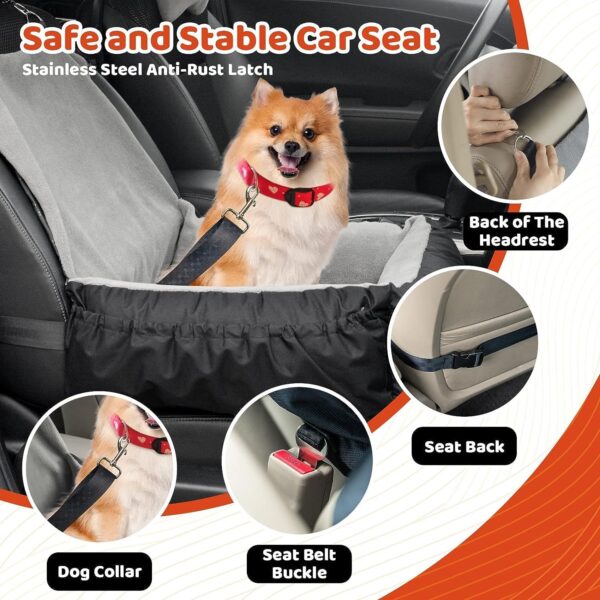 IFurffy Dog Car Seat, Pet Car Seat With Storage Pockets And Clip-On Safety Leash, Washable Coral Fleece Dog Booster Seat For Small Medium Dogs, Small Dog Car Seat For Travel Dog Car Bed ,Grey - Image 3