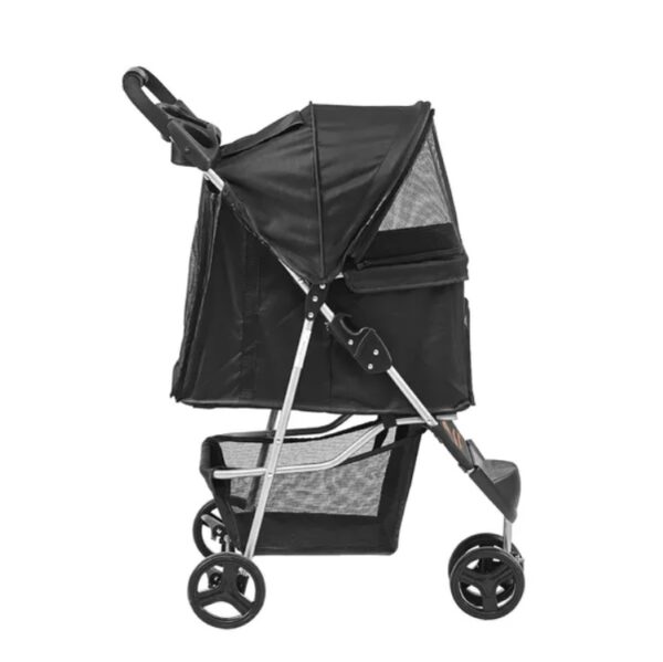 VEVOR Pet Stroller, 3 Wheels Dog Stroller Rotate With Brakes, 35lbs Weight Capacity, Puppy Stroller With Front Pedal, Velcro, Storage Basket And Cup Holder, For Dogs And Cats Travel, Black - Image 3