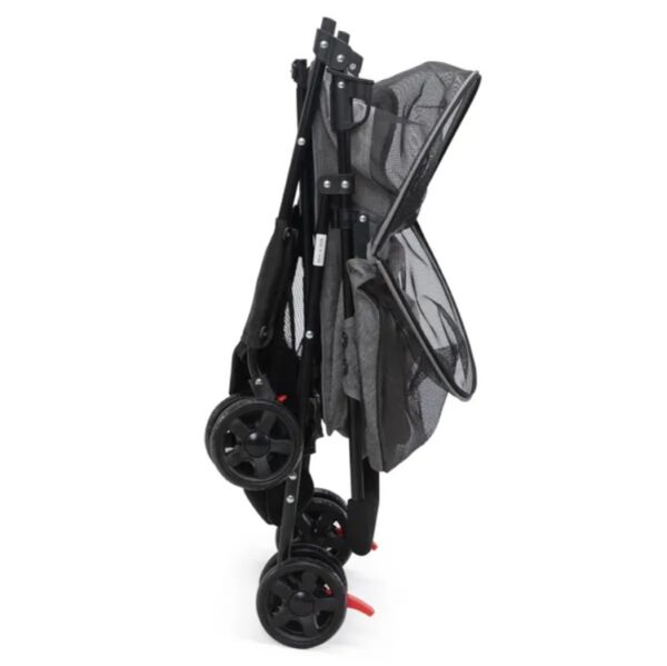 Foldable Pet Stroller, Small Dog Cat Stroller With Storage Basket For Small Puppies, Gray And Black - Image 4
