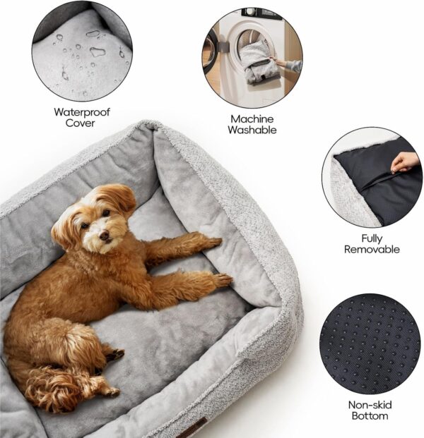 MEWOOFUN Medium Dog Bed - 31.5x23.6x9.5 Inch Washable Rectangle Pet Bed With Warming & Calming Features, Anti-Slip Bottom For Puppies - Image 7