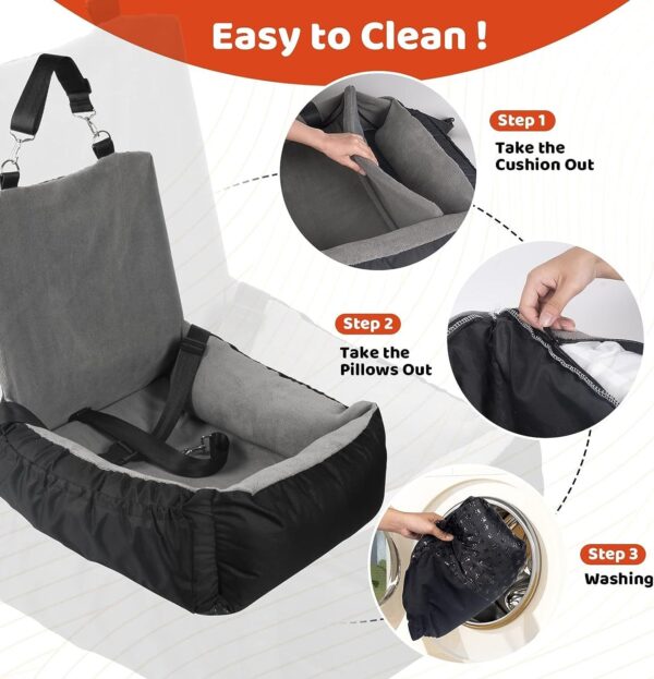 IFurffy Dog Car Seat, Pet Car Seat With Storage Pockets And Clip-On Safety Leash, Washable Coral Fleece Dog Booster Seat For Small Medium Dogs, Small Dog Car Seat For Travel Dog Car Bed ,Grey - Image 5