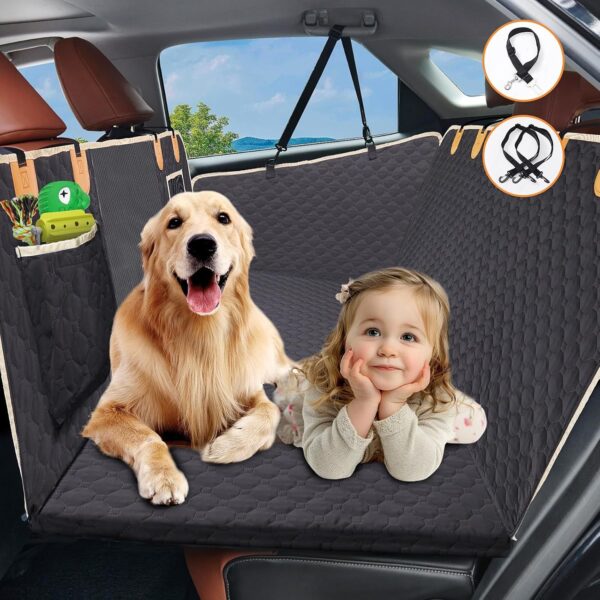 Back Seat Extender For Dogs Waterproof Dog Car Seat Cover Hard Bottom-Detachable,600D Heavy Duty Scratch Proof Nonslip Soft,Dog Hammock For Car,SUVs Take A Handbag - Image 9