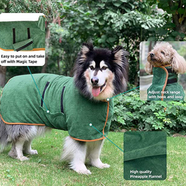 Pet Bathrobe Fast Drying Towel Microfiber Absorbent Soft Bath Robe Adjustable Towel Grooming Coat For Small Medium Large Dog - Image 2