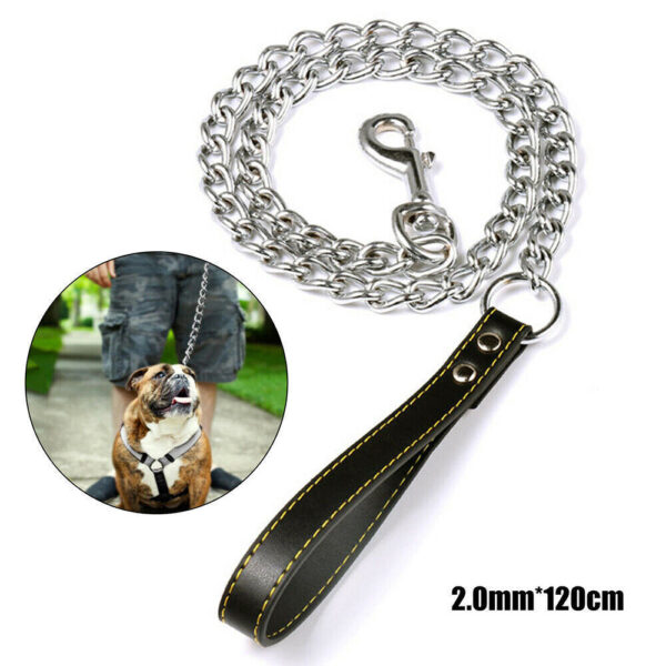 1PCS 1.2m Metal Chain Dog Lead Pet Puppy Leash Long Heavy Duty Anti-Chew Control - Image 8