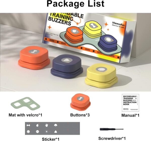MEWOOFUN Dog Talking Buttons Set - 3 Recordable Communication Buttons With - Image 2