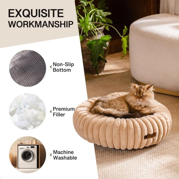 MEWOOFUN Donut Dog Bed For Medium Dogs - Calming Pet Bed With Non-Slip Bottom, Washable For Pets Up To 45 Lbs Light Brown - Image 2
