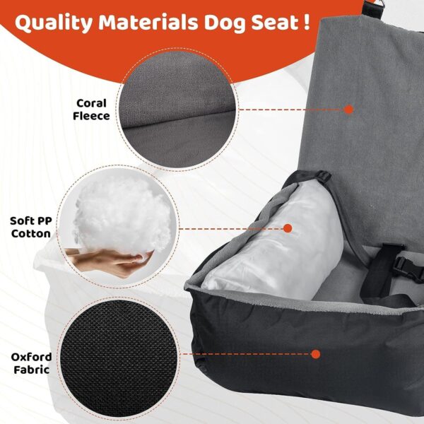 IFurffy Dog Car Seat, Pet Car Seat With Storage Pockets And Clip-On Safety Leash, Washable Coral Fleece Dog Booster Seat For Small Medium Dogs, Small Dog Car Seat For Travel Dog Car Bed ,Grey - Image 7