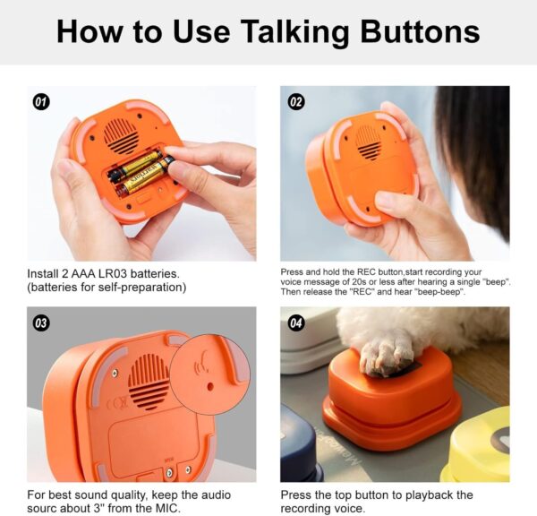 MEWOOFUN Dog Talking Buttons Set - 3 Recordable Communication Buttons With - Image 7