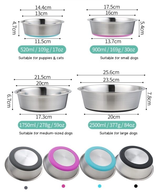 Silicone Pet Bowl Stainless Steel Dog Bowl Dog Food Bowl Feeding Drinking Pet Supplies Cat Bowl - Image 7