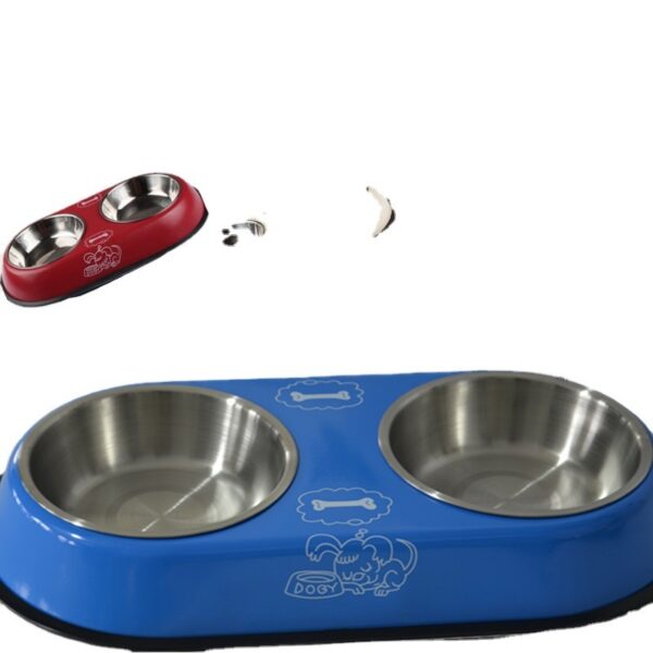 Stainless Steel Double Bowl Dog Food Bowl Water Bowl Non-Slip Dog Rice Bowl - Image 3