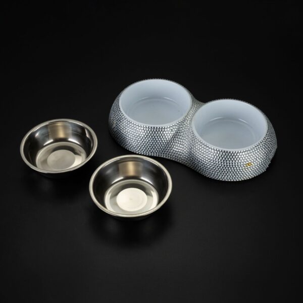 Diamond-studded Stainless Steel Double Dog Bowl - Image 2