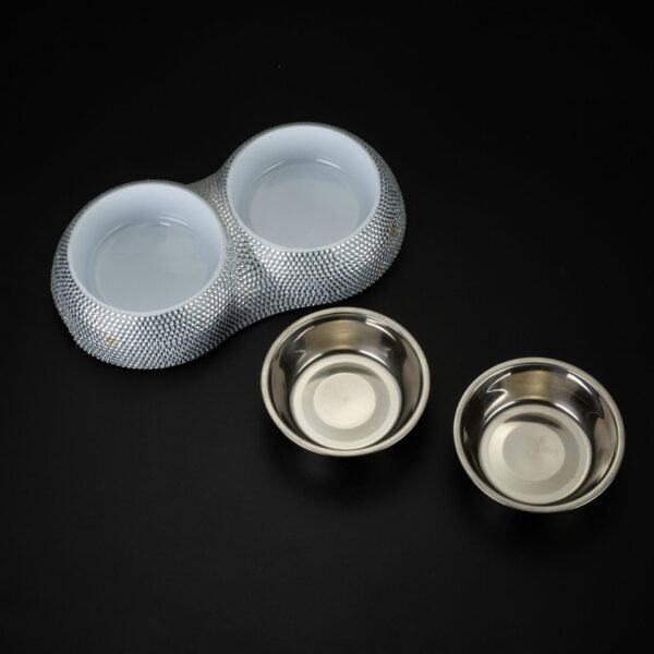Diamond-studded Stainless Steel Double Dog Bowl - Image 5