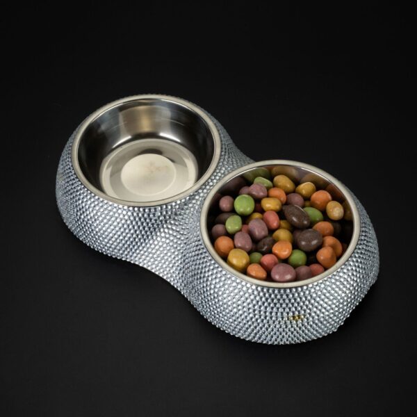 Diamond-studded Stainless Steel Double Dog Bowl - Image 4